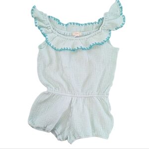 Eberjey Girls Nomad Off Shoulder Romper Ruffle Trim Shorts Gauzy Teal Blue 8